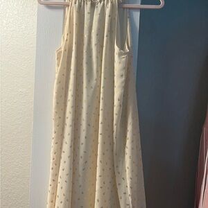 Cream Sleeveless Dress with Gold Polka Dots